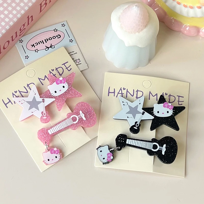 Y2K Cartoon KT Cat Hair Clip Cute Hello Kitty Guitar Kitten Hairpin Sweet Star Side Bangs Clips Girls Hair Accessories Gift
