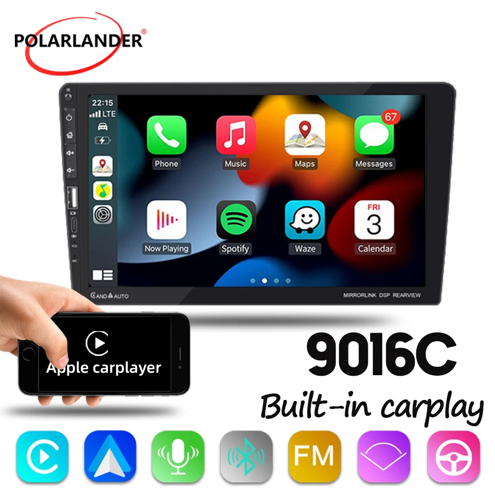 

1Din Car Radio 9'' Touch Capacitive Screen Android Auto GPS FM/USB/AUX BT4.0 Wince Car Multimedia MP5 Player MirrorLink Carplay