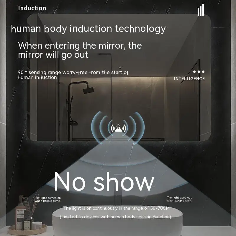 60x80CM square smart hotel bedroom defogging decorative mirror LED bathroom mirror 3 color adjustable backlight bathroom mirror