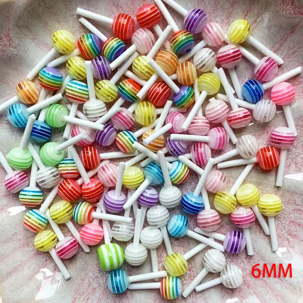 50pcs 6mm Lollipop Nail Art Charms Kawaii Resin Acrylic
