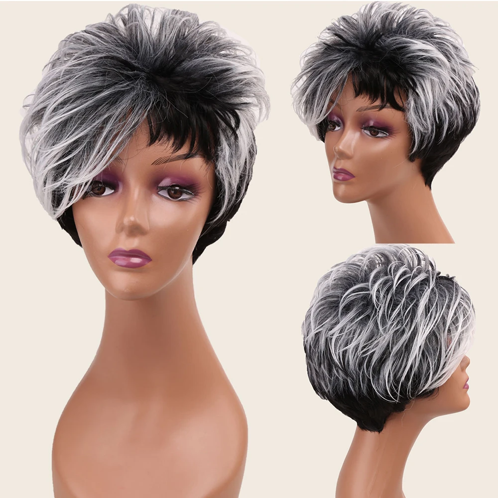 Amir Short Gray Hair Wig Synthetic Straight Hair Wigs Grey Black Wig