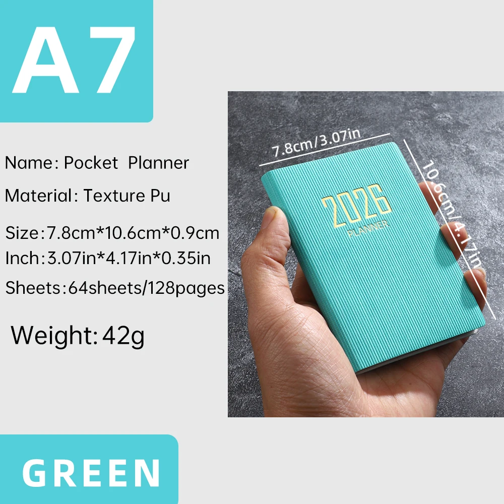 Compact 2026 English Planner – Mini Portable Pocket Schedule Book with 128 Pages, 64 Sheets Weekly Calendar