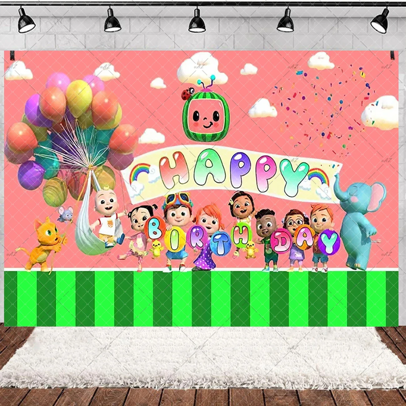 JJ Kinder-Geburtstags-Themenparty-Hintergrund, Familien-Animations-Dekoration, Grüne Wassermelone, Jungen-Kuchentisch-Deko, Baby-Zubehör, Foto-Banner – Detail 19