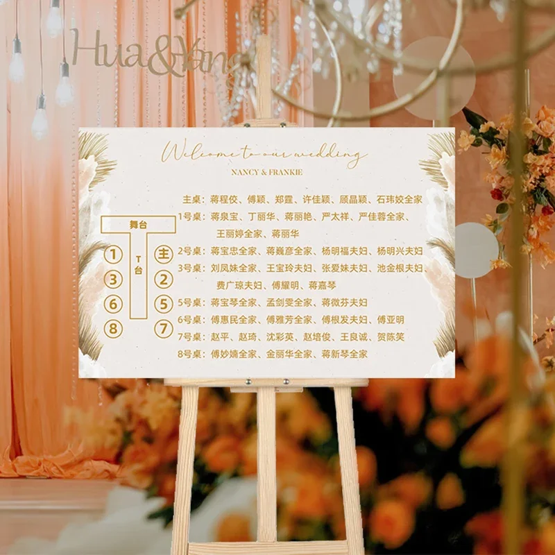 Grass Champagne Autumn Wedding Engagement Seats Distribution welcoming banquet Map Guide Sign please find your seat