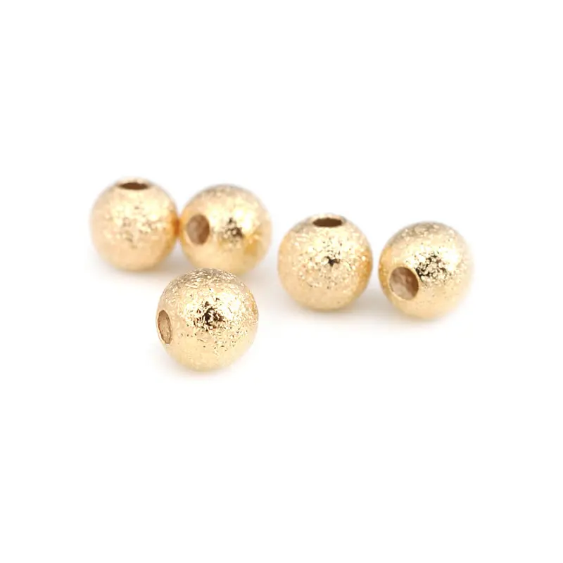 Gold Brass Frosted Matte Round Beads for Jewelry Making - 18K Gold Color, Multiple Sizes