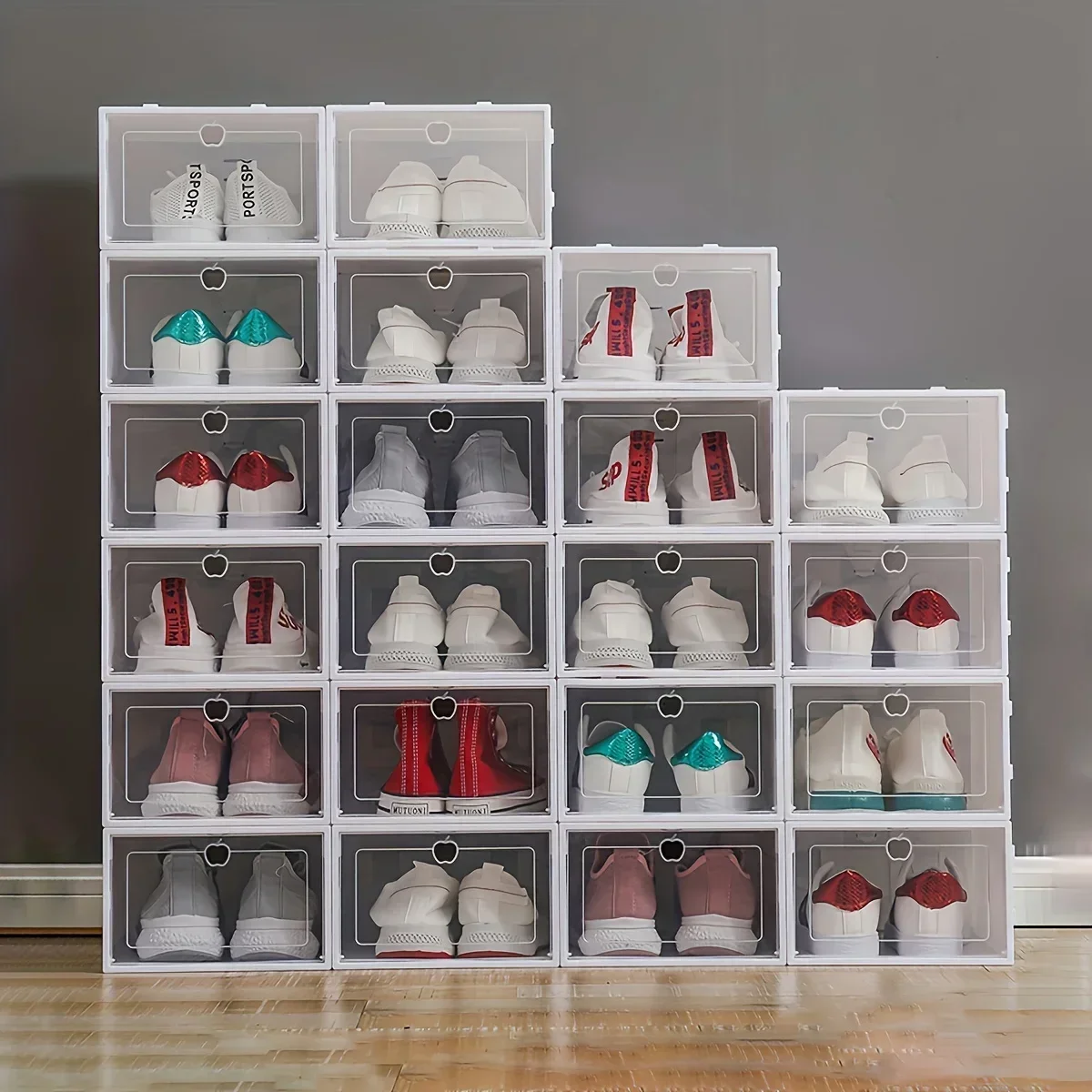 Transparent Plastic Shoe Box with Flip Cover, Stackable and Waterproof