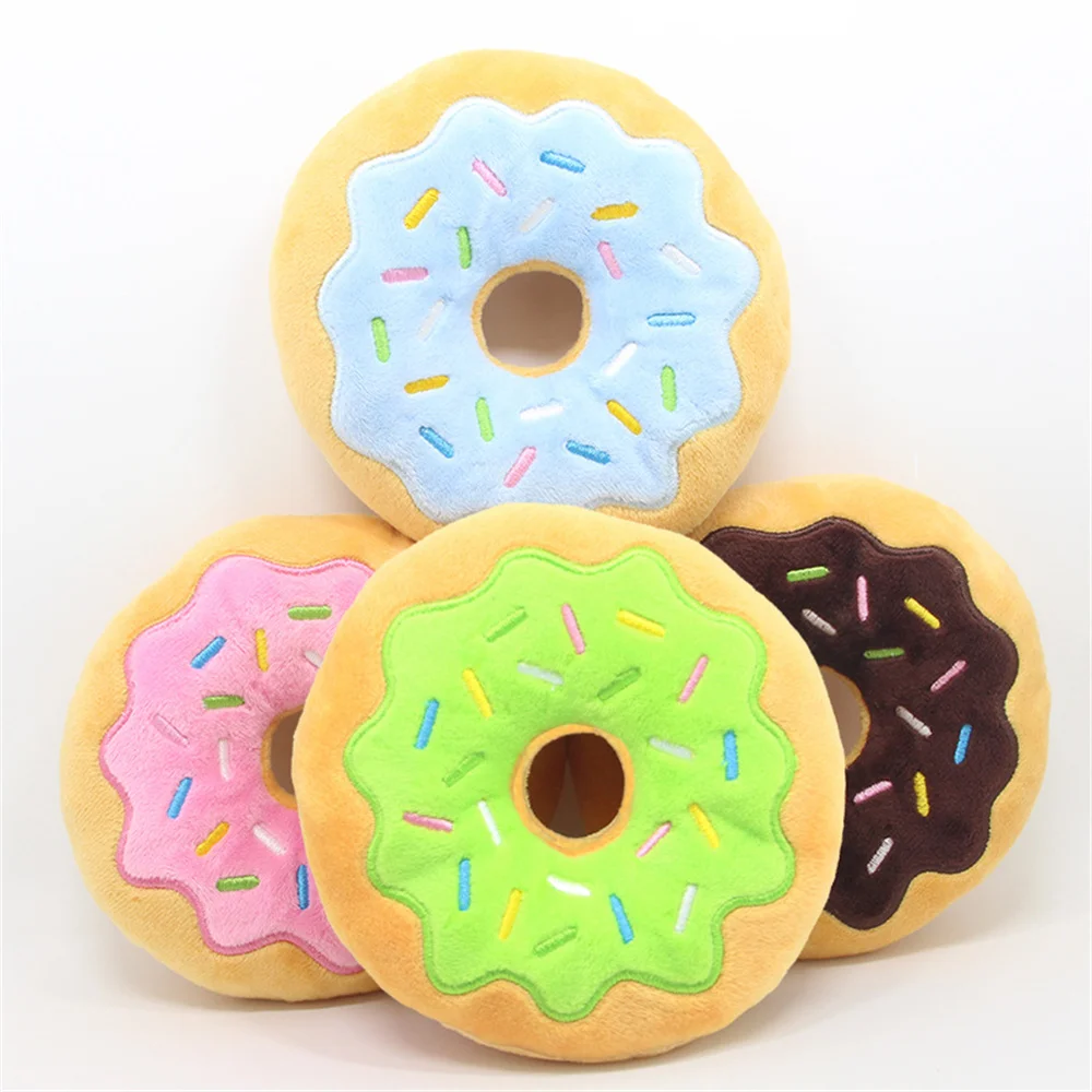 Dog Donuts Plush Pet Dog Toys For Dogs Chew Toy Christmas Puppy Squeaker Sound Toys Funny Puppy Small Medium Dog Interactive Toy 4