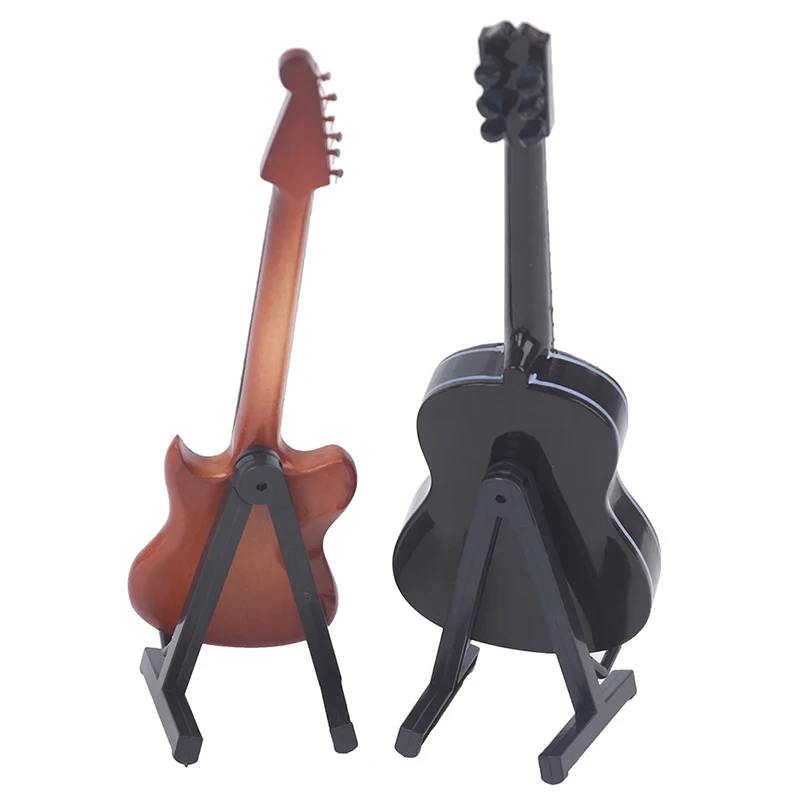 1/6 Dollhouse Miniature Wooden Electric Guitar With Stand Model Instrument Toy Gift For Children Kids 4