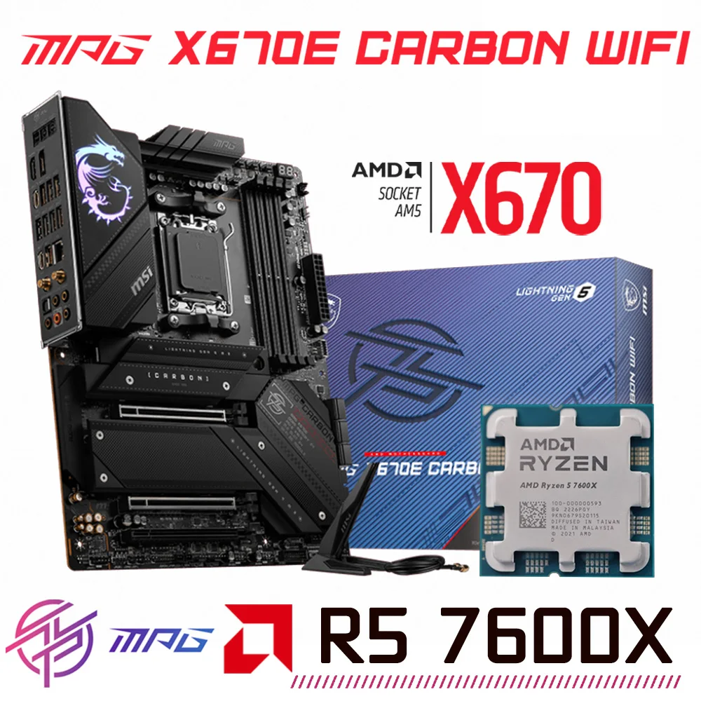

MSI MPG X670E CARBON WIFI AM5 Motherboard DDR5 AMD X670 With AMD Ryzen R5 7600X Processor Ryzen Kit AMD 7600X CPU ATX Suit New