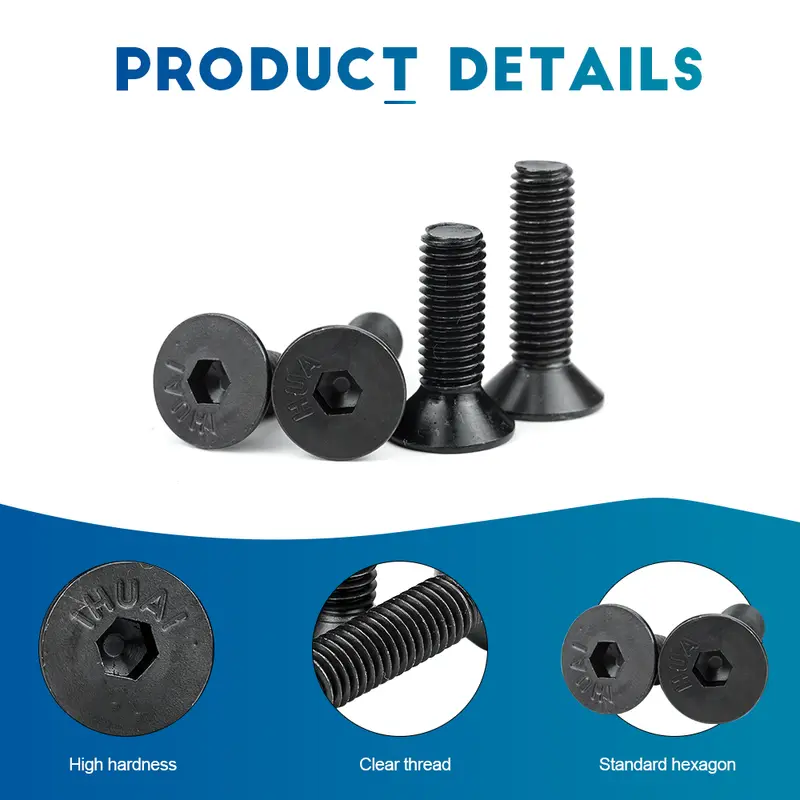 NINDEJIN Hexagon Socket Flat Head Screw Carbon Steel M1.6 M2 M2.5 M3 M4 M5 M6 M8 M10 M12 Allen Bolts Machine Screw - Image 3