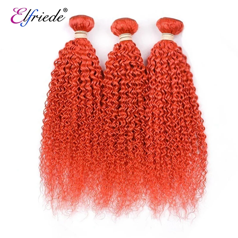 

Elfriede Orange Red Kinky Curly Colored Remy Human Hair Bundles 100% Human Hair Extensions 3/4 Bundles Deals Human Hair Wefts