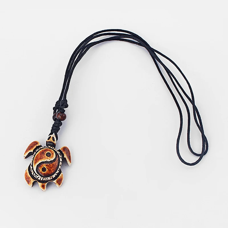 12pcs/lot Tai Chi Pattern Sea Turtle Pendant Necklace Ethnic Tribal Faux Yak Bone Carving Necklaces Vintage Jewelry Wholesale