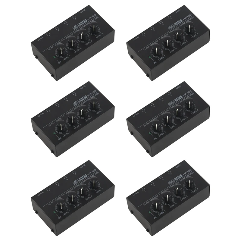 amplificador-de-auscultadores-com-adaptador-de-energia-mini-Audio-estereo-4-canais-ultra-compacto-preto-plugue-6x-eu-ha400