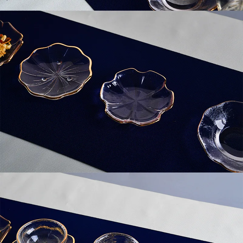 Saucer Glass Dishes for Tea Coffee Cup Gold Rim Plates For Cafe Hotel Restaurants Wedding Table Decor sauce dishes,seasoning dishes