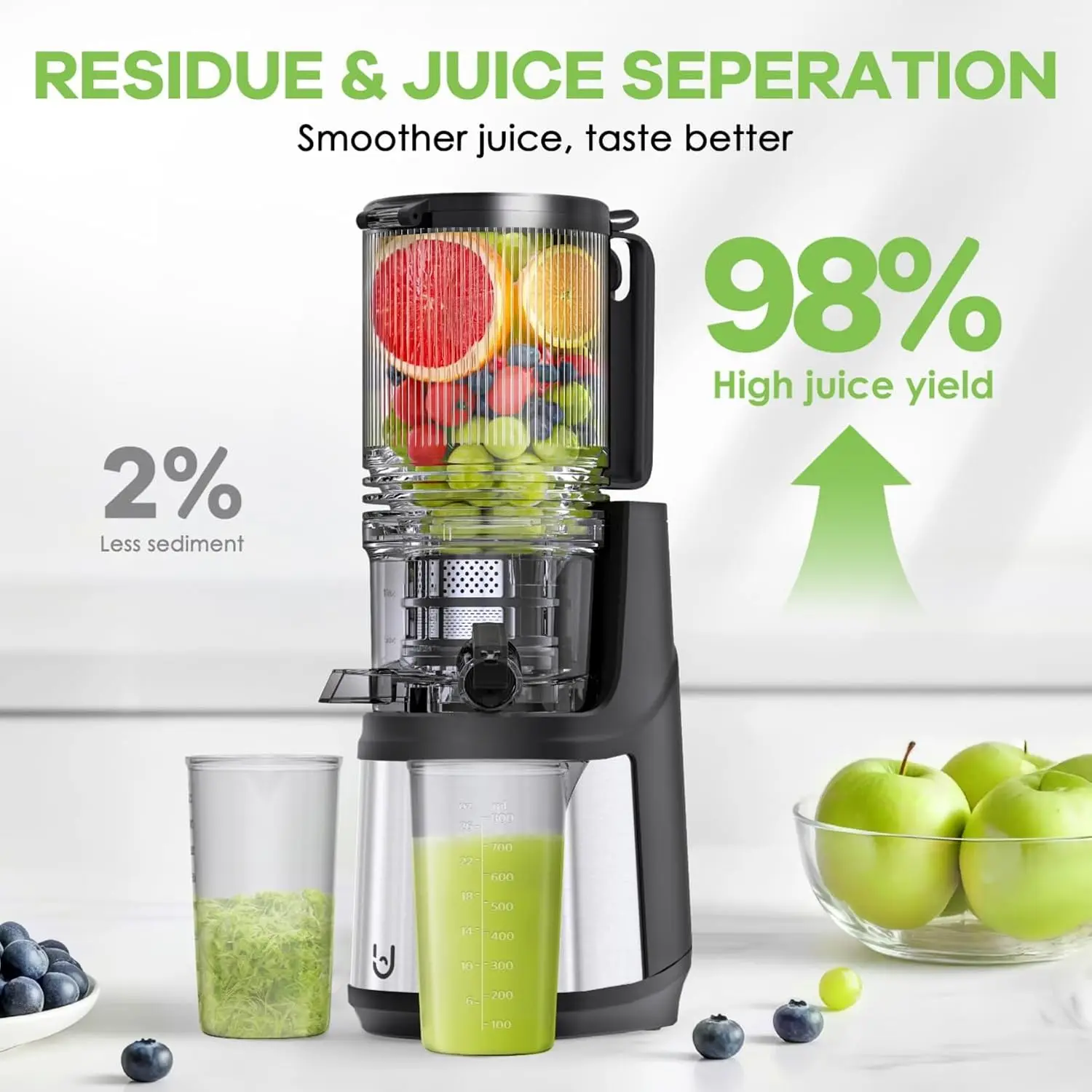 Juicer, 350W Slow Cold Press Juicer with 5.8" Extra-Large Feeding Chute, Juicer Machines for Whole Fruits and Vegeta 6