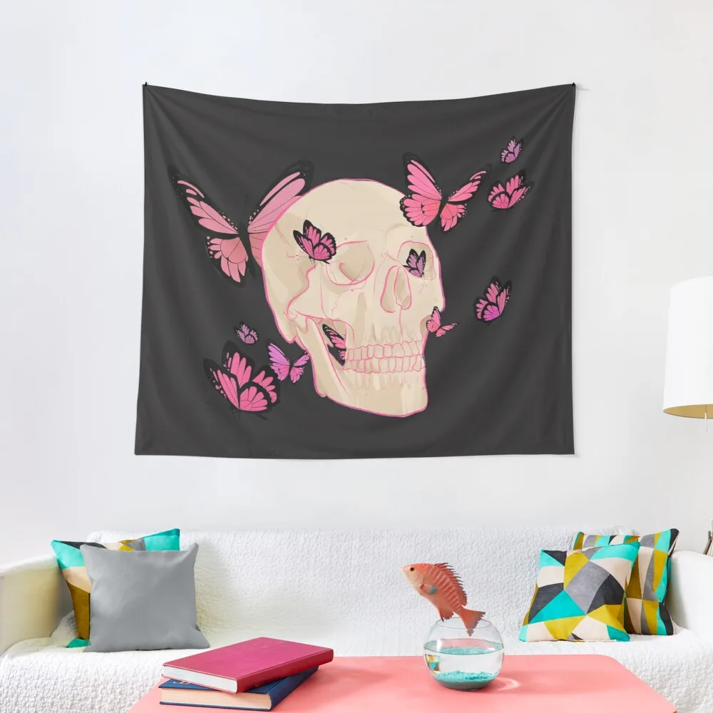 

butterfly skull (pink) Tapestry Decorative Wall Tapestry