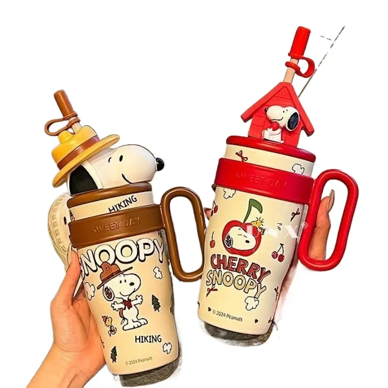 Snoopy Thermosbecher für Männer und Frauen, Cartoon-Animation, große Kapazität, Strohbecher, Kawaii, Studenten-Geburtstagsgeschenk, Großhandel