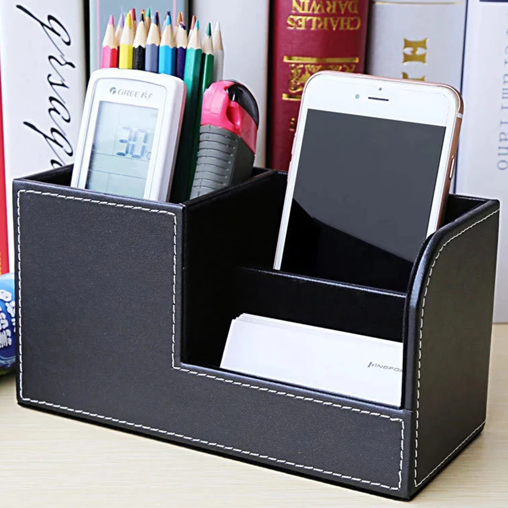 Home Office Wooden Struction Pen Holder Desk Stationery Organizer Storage Box Pen/Pencil ,Cell Phone Business Na 2