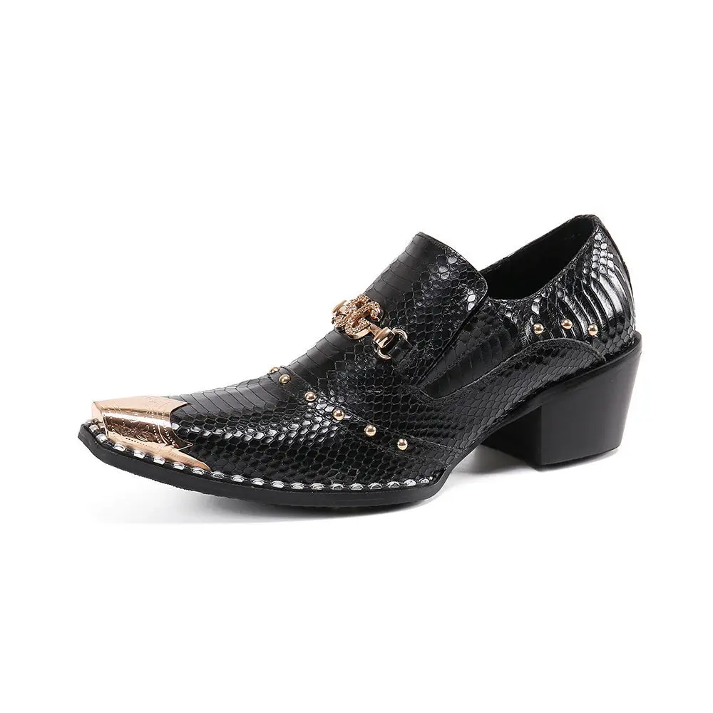 New Men 's Business Casual Leather Snake Scale Pointed High Heel Trend Hair Stylist Leather Shoes