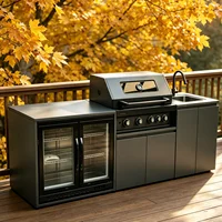 Meubles de cuisine d'extérieur modernes, modulaires et fonctionnels en acier inoxydable avec grill, plaque de cuisson, évier, réfrigérateur et éclairage LED pour jardin, patio ou cour arrière 4