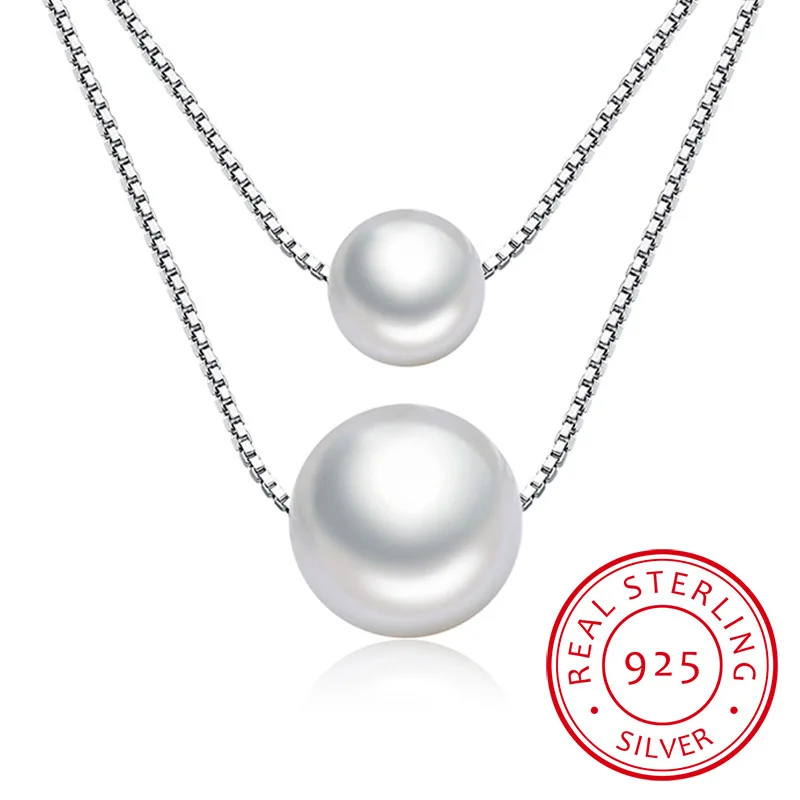 925 Sterling Silver Jewelry Fashion Pearl Love Double-layer Integration Female Personality Necklace H237