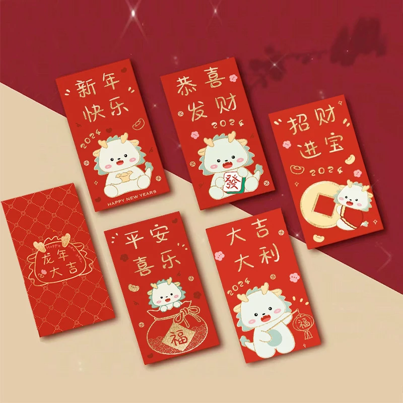 

6Pcs Spring Festival Red Envelopes The Year Of Dragon Luck Money Envelopes Lucky Money Bless Pocket Chinese New Year Decoration
