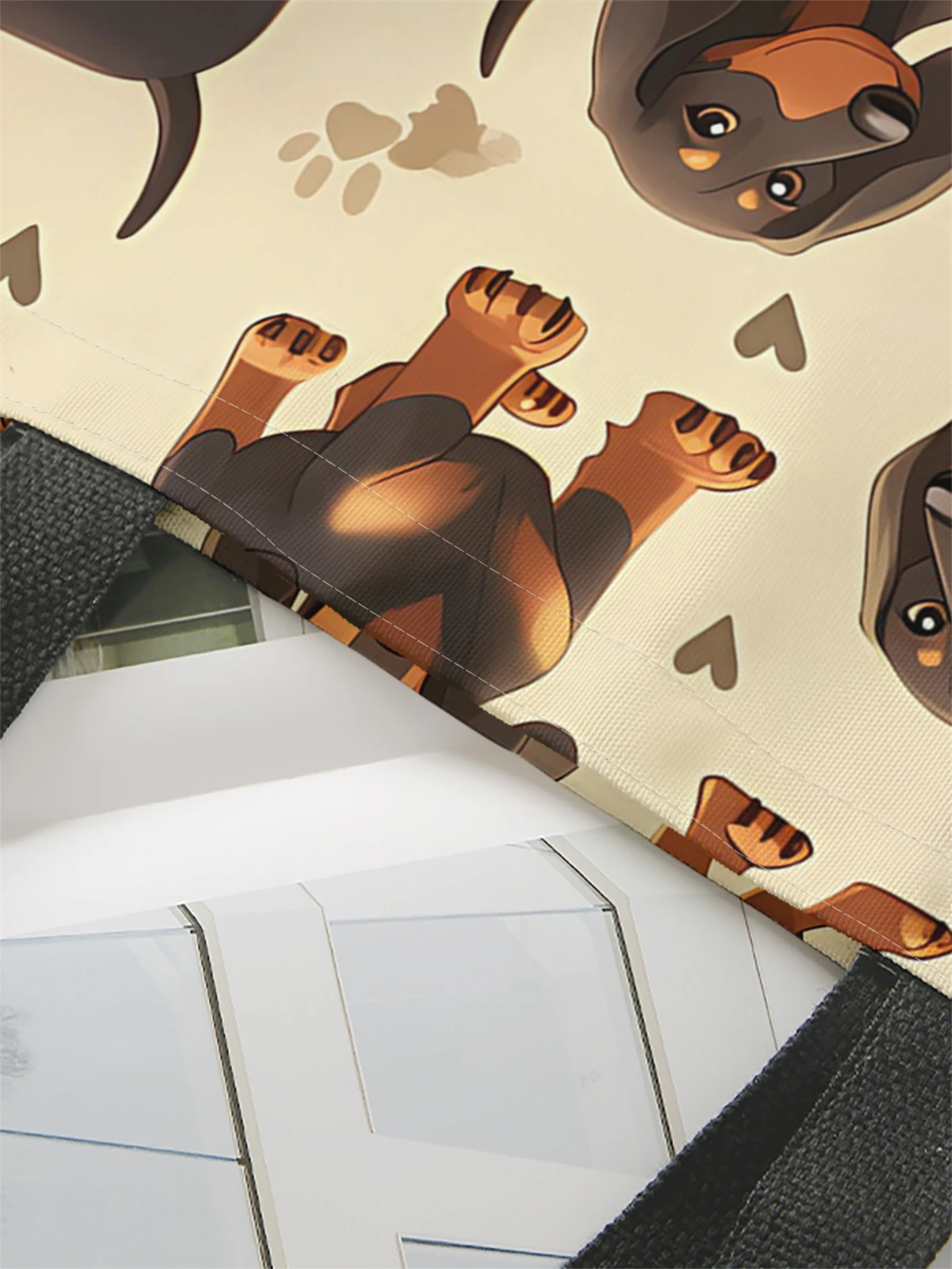 1 piece, cartoon dog handbag, reusable fashionable handbag, multifunctional handbag, printed canvas shopping bag