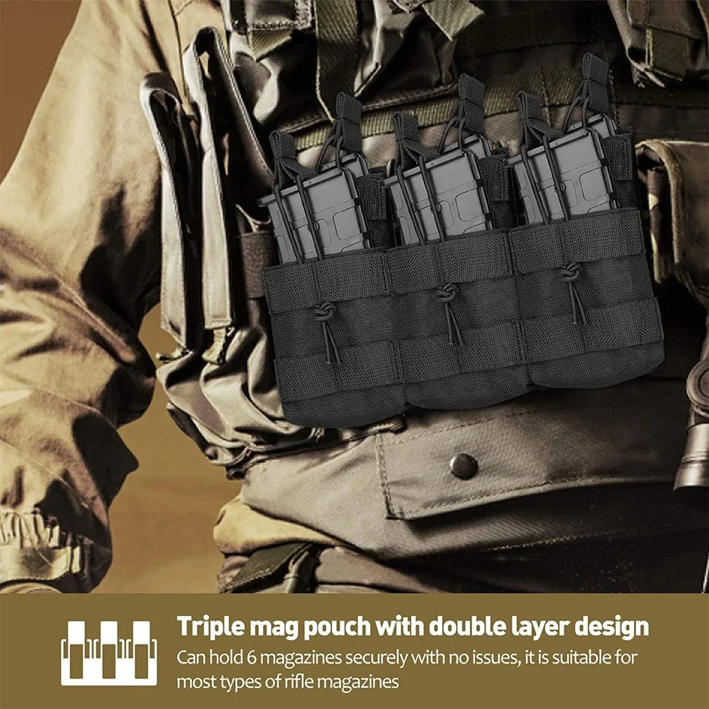 Triple Magazine Pouch Molle Compatible Double-Layer Ammo Holder for AR-15 M4 M16 AK-47 M14 Universal Cartridge Storage