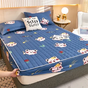 Thicken Quilted Mattress Cover Fabric Quilted Mattress Protector Kawaii Mattress Pad for Bed Anti-mite Twin Queen King Size