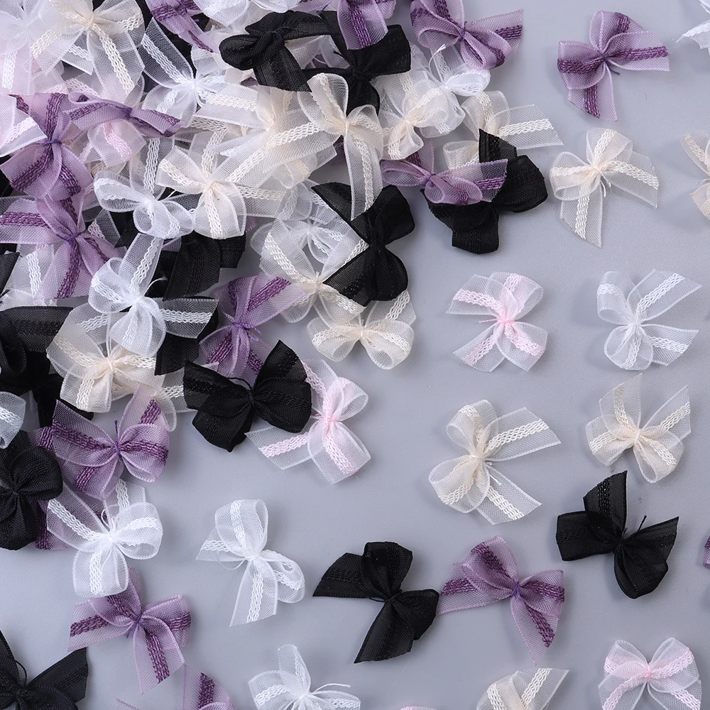30pcs Mesh Ribbon Bows For DIY Craft Decoration Nail Manicure