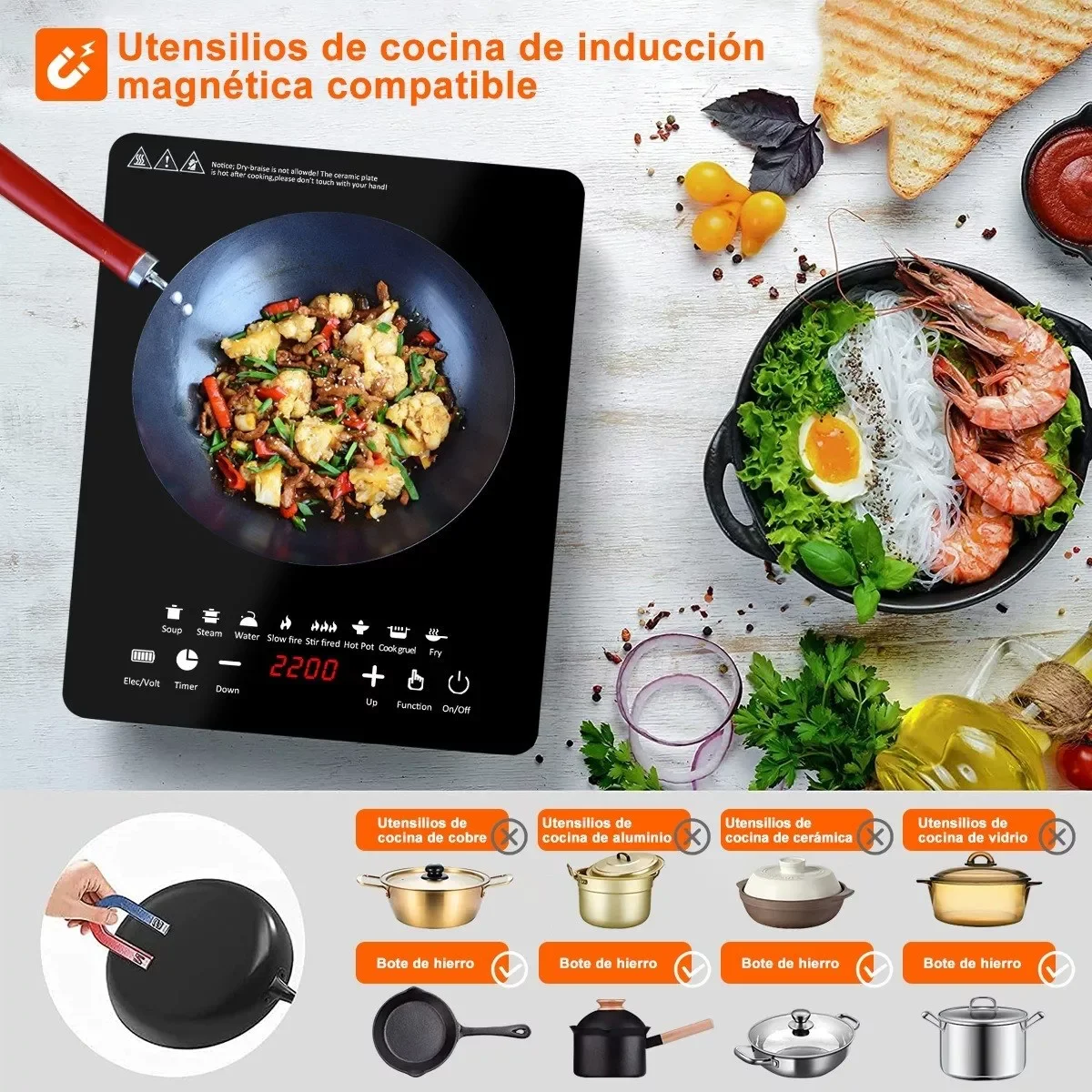 Portable Induction Cooktop Induction Burner Cooker Ultra Thin Body Low  Noise Hot Plate 2200W Sensor Touch Single Electric - AliExpress