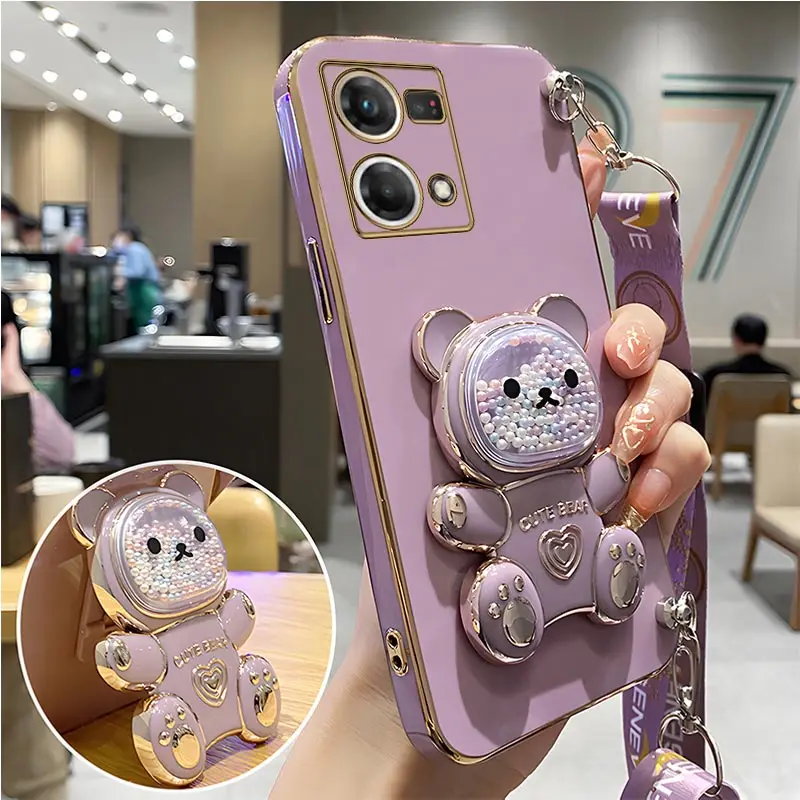 thumbnail image 1 of Quicksand Bear Holder Lanyard Phone Case For Oppo Reno9 Reno 7 8 9 Pro Plus 8T 4G 5G 5F 2 2Z 2F 3 5Lite 6Z 7SE Strap Stand Cover, 1 of 5