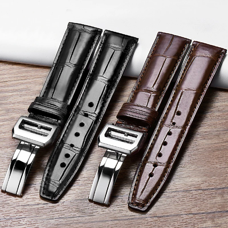 

FUYIJIA Luxury Men Alligator Skin Watchbands I-W-C PORTUGIESER Substitute Strap 20MM 22MM Folding Buckle Genuine Crocodile Belt