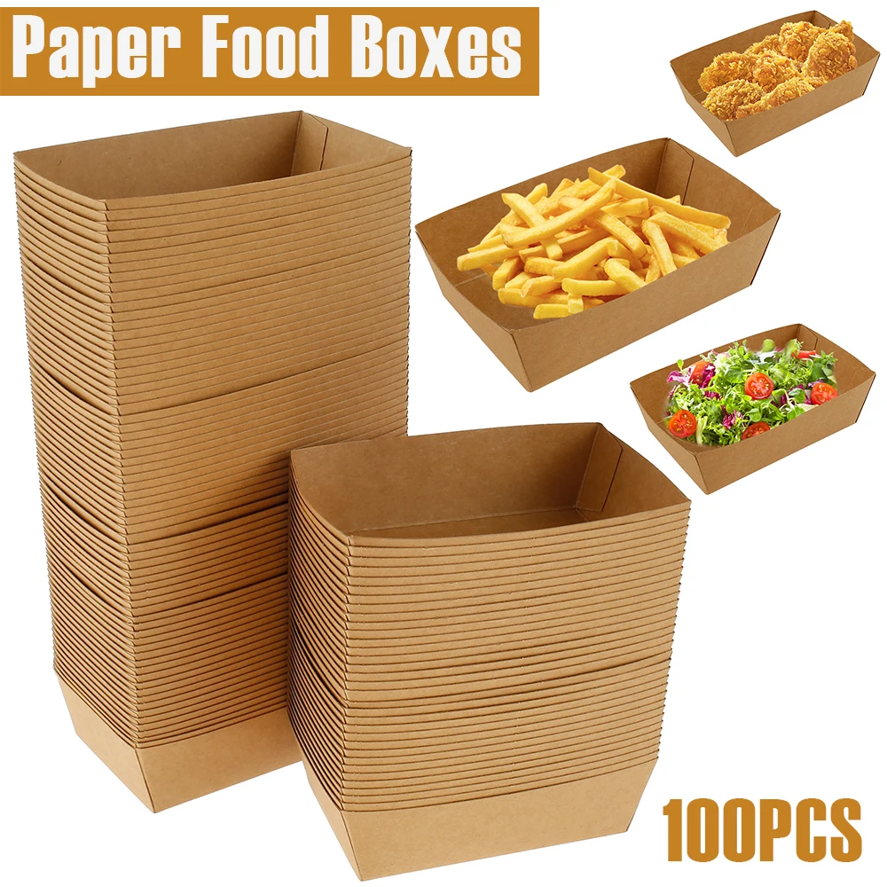 Paper Food Trays Disposable 100 Pack – Grease-Resistant Kraft Paper Snack Serving Boats... - SKU TFT16564 - UGI Packaging