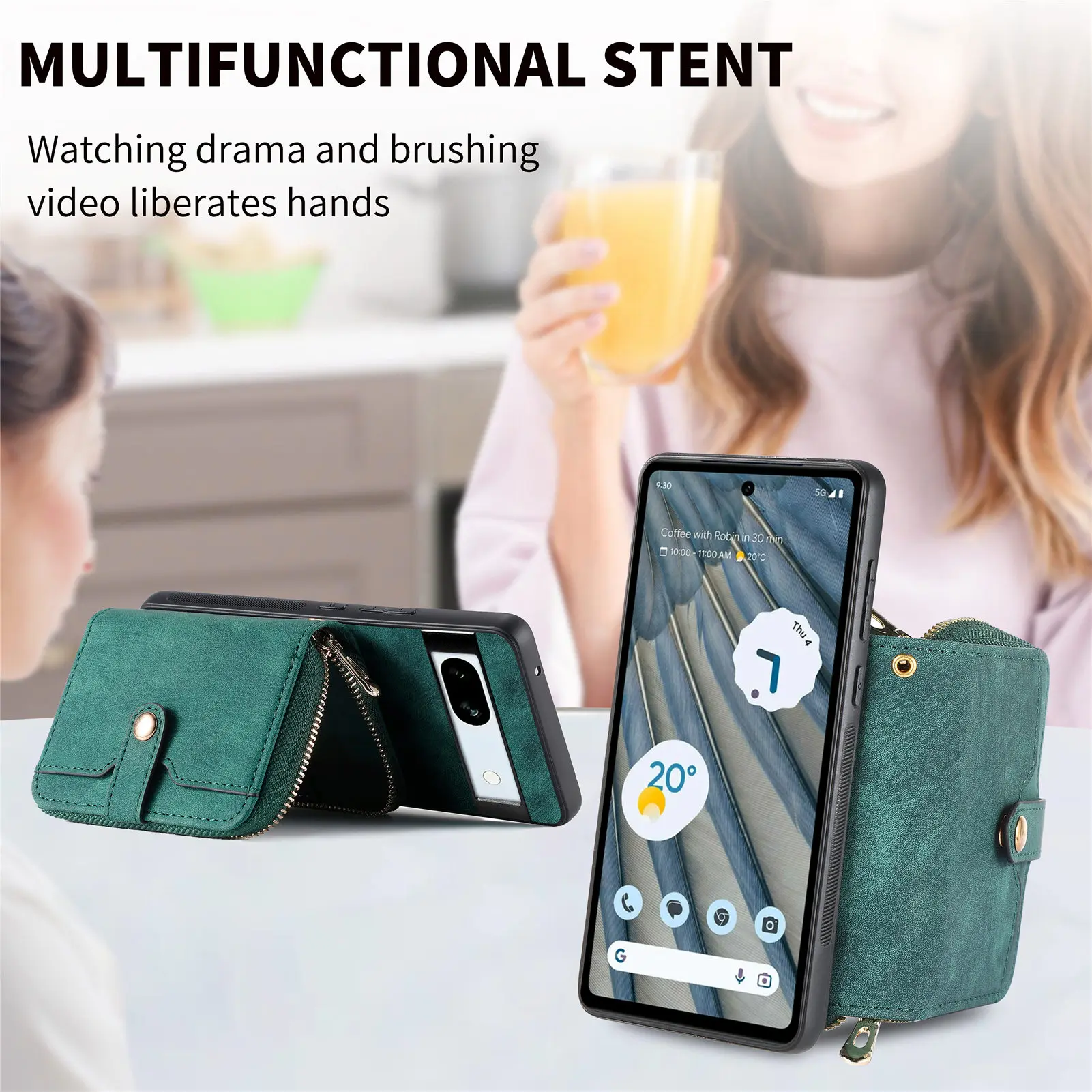 Wallet For Google Pixel 7a Case Zipper Multi Card Slot With Long Lanyard Shockproof Leather Phone Cover For Pixel 8 6 Pro