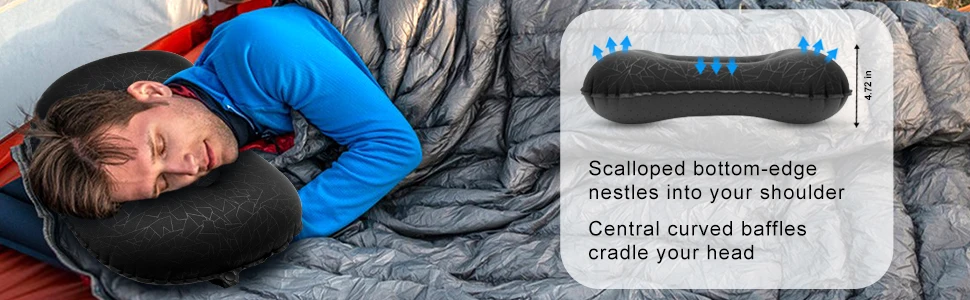 Ultralight Inflatable Camping Travel Pillow - Compressible Comfortable for Neck & Lumbar Support While Camp, Hiking, Backpacking