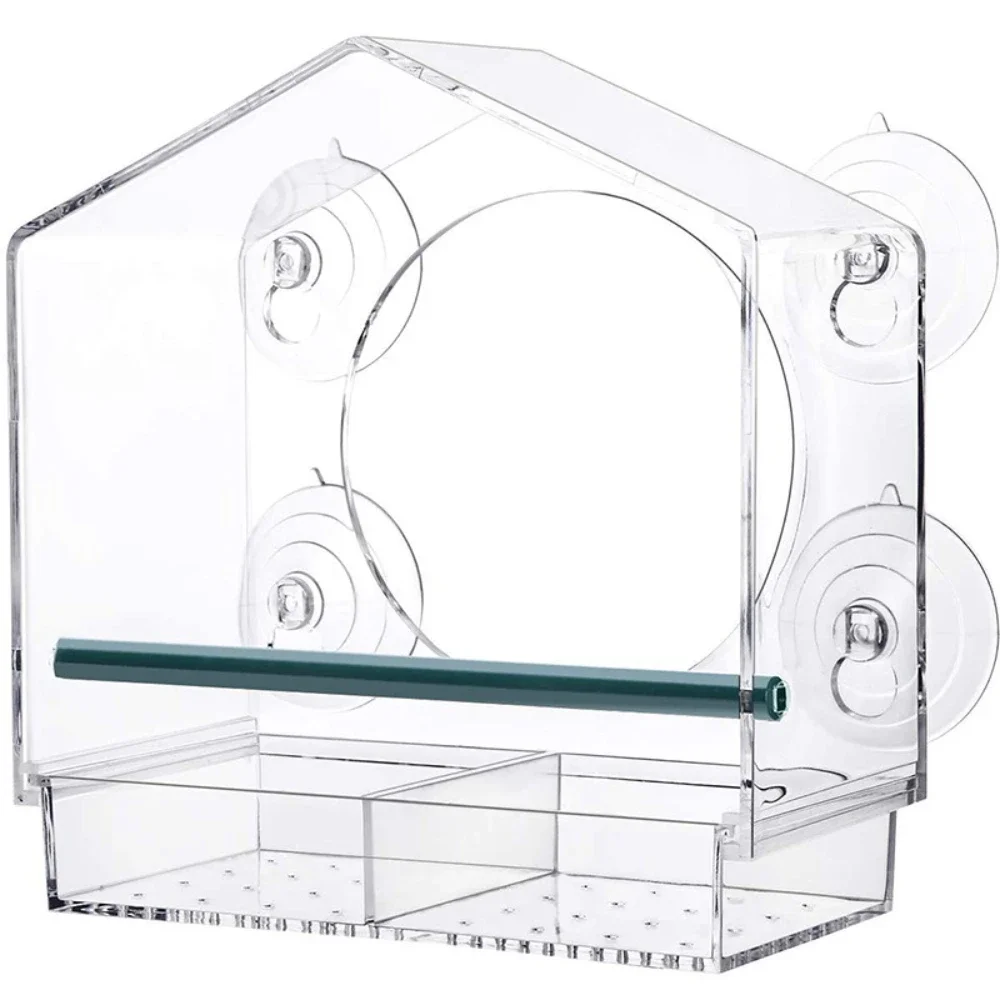 Bird Feeder Bird Supplies Acrylic Clear Glass Window Birds Hanging Feeder Birdhouse Food Feeding House Table Seed Cup Transparent Windowsill Birdfeeders