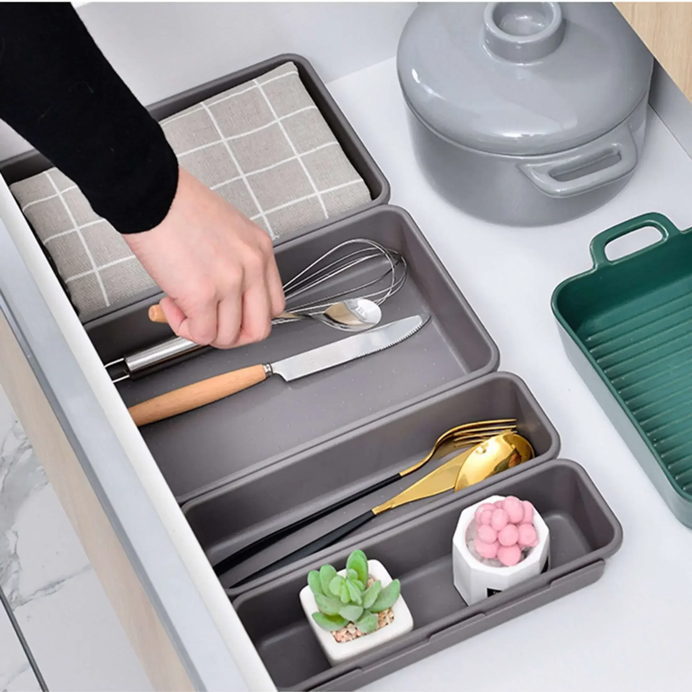 8pcs/set Adjustable Drawer Organizer Box Trays Make Up Cosmetics Sundries Divider Holder Kitchen Bathroom Closet Jewellery Box