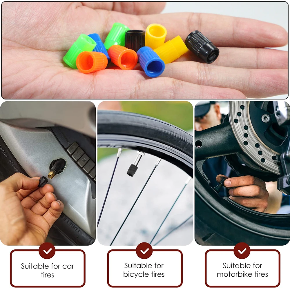Universal Tire Valve Caps with Core Remover Tool - Durable Plastic Dust Protection