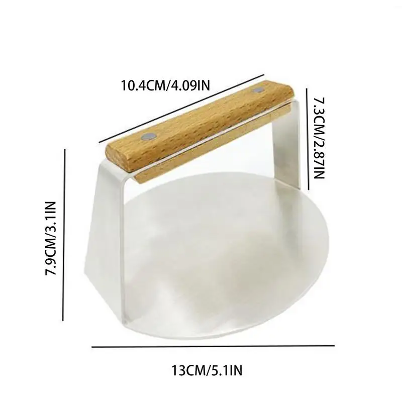 Griddle Burger Press Stainless Steel Grill Press With Wooden Handle Round Smashed Burger Hamburger Smasher Tool For Flat