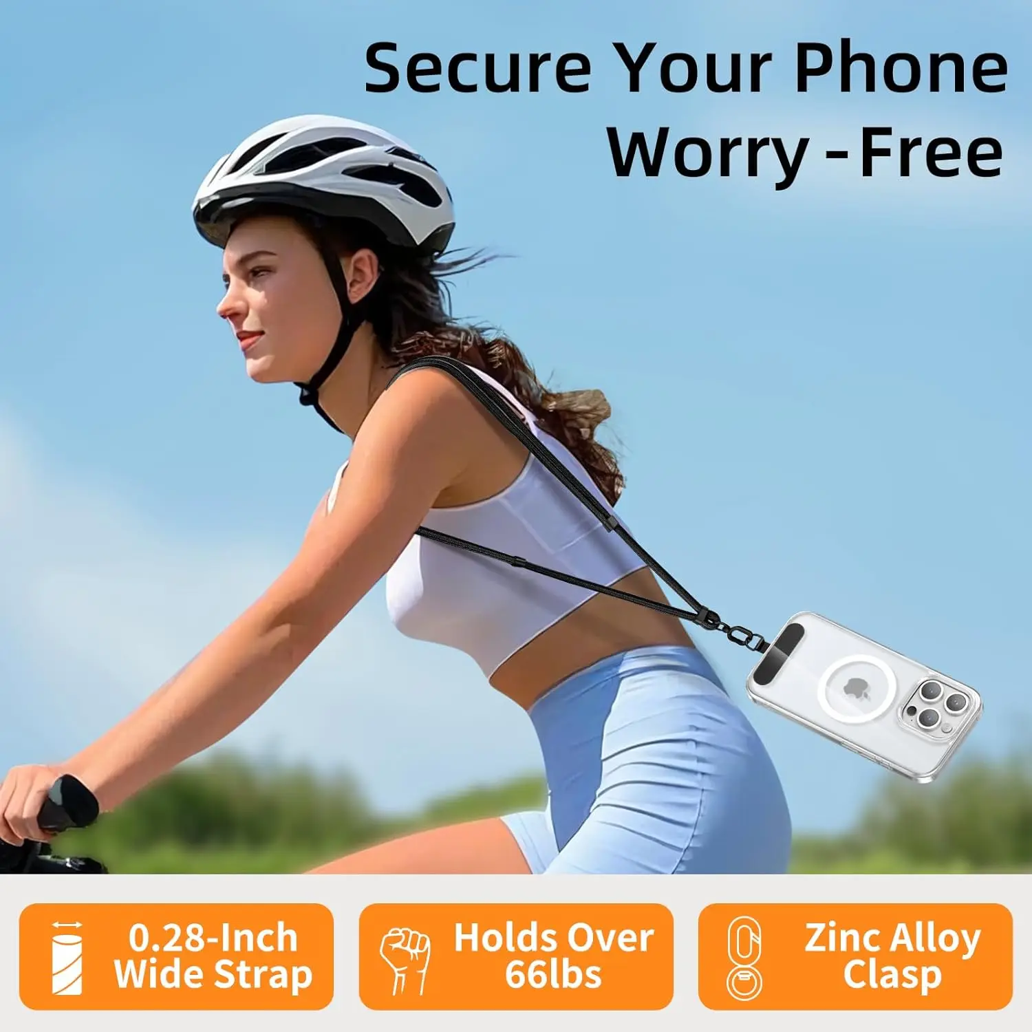 360° Rotatable Adjustable Phone Wrist Strap with Tether Tab and Clip