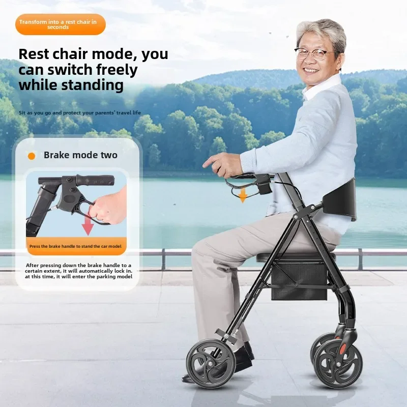 Walking Stick with Seat Transport Chair for Seniors Folding Rolling Walker Wheelchair Wheels Combo & Aluminum Mobility Walkers