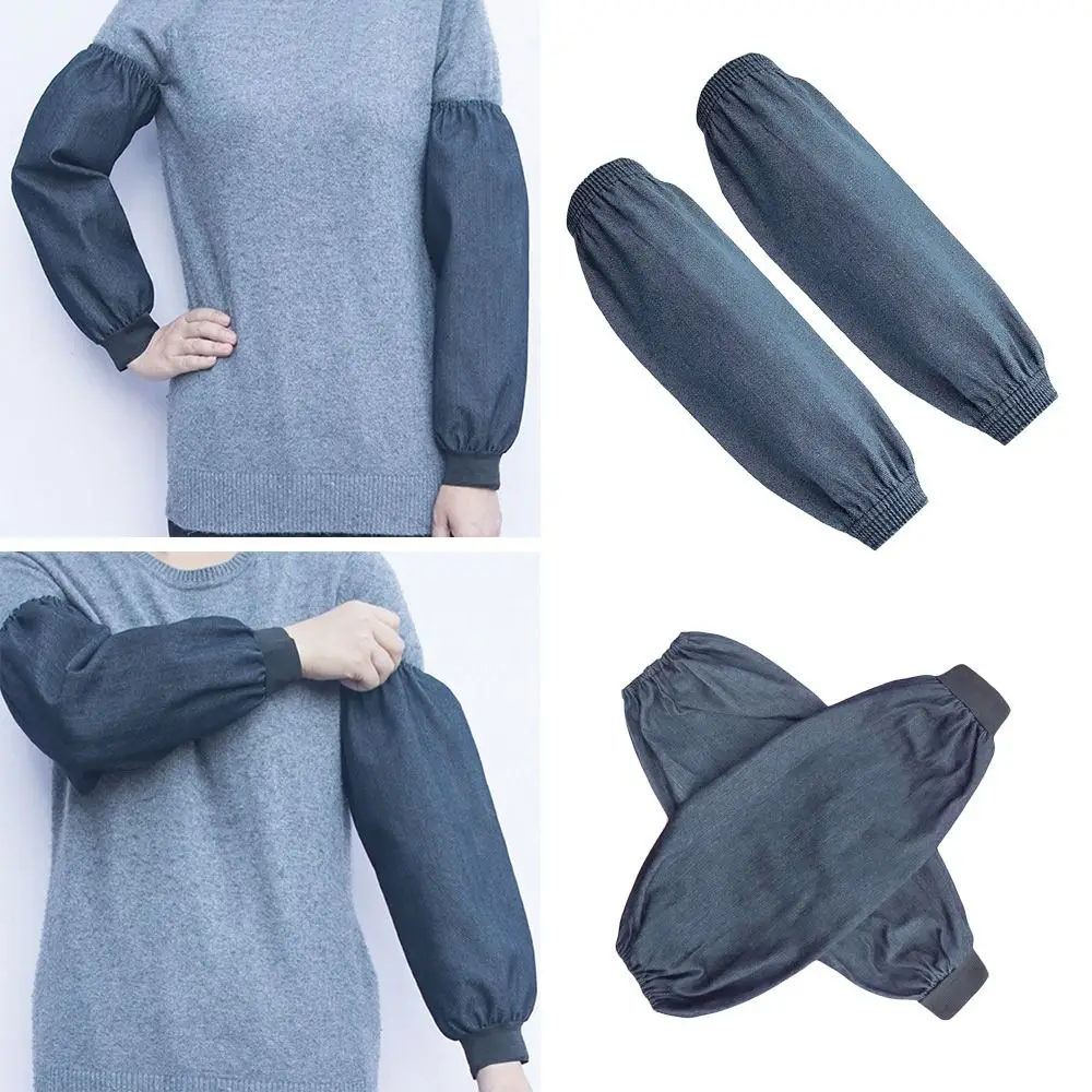 Thickened Arm Protective Sleeves Antifouling Wear Resistant Denim Lengthen Cuff Heat Protection Dark Blue Welding Work Sleevelet