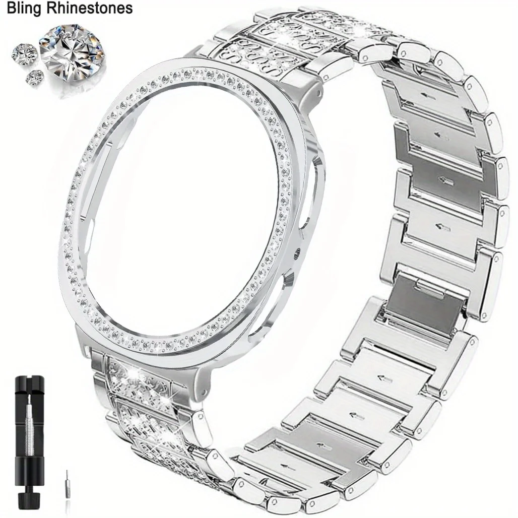 Luxurious Rhinestone Bling Metal Watch Band with Protective Case