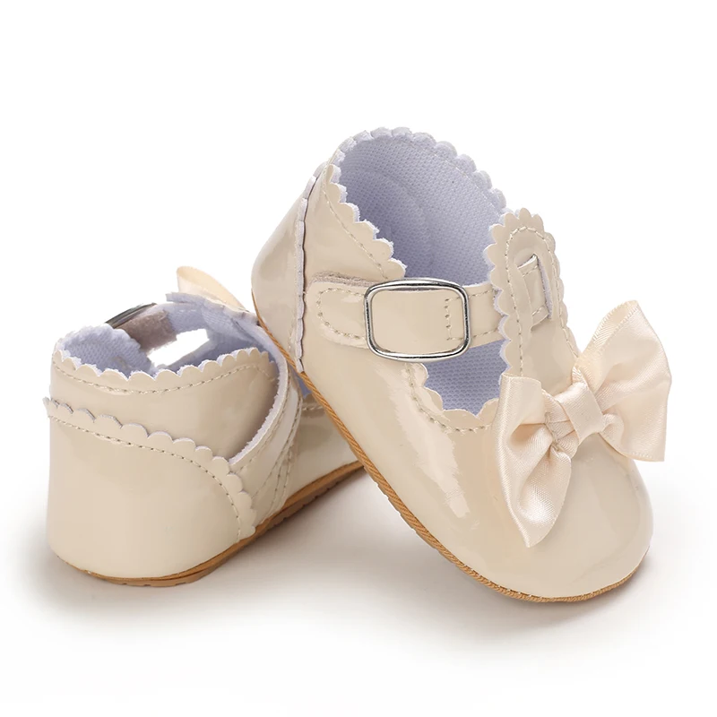 New Beige Baptist shoes Spring Baby Shoes PU Leather Newborn Girls Shoes First Walkers Princess Bowknot Baby Prewalker 5