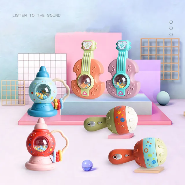Newborn Baby Rattles Grab Ability Training Toys Chews Food Grade Silicone Teethers Soft Rubber Stroller Bed Hanging Bell Kid Toy 4