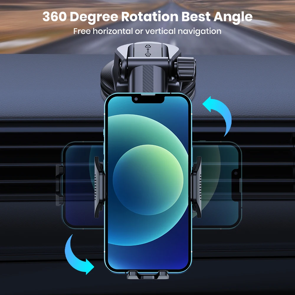 Car Phone Holder Mount, Super Stable Cell Phone Car Mount 360° Rotation One Butt