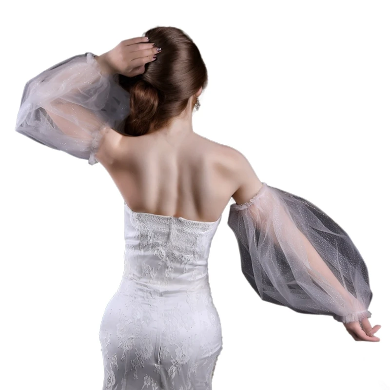 

Gorgeously Pleated Mesh Sleeve Puff Breathable Silhouettes Wedding Arm Sleeves M6CD
