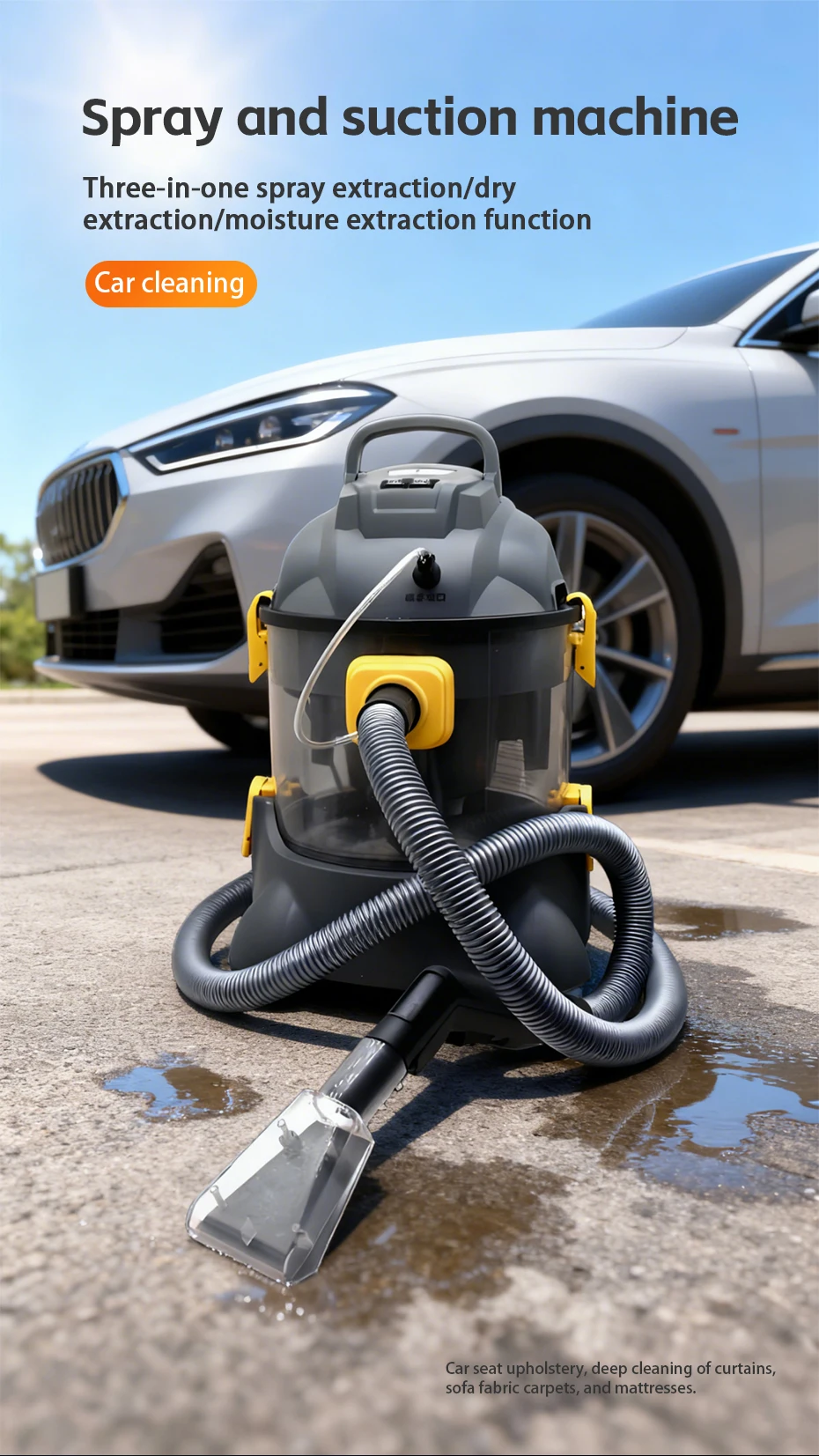 1400W Car Spray Vacuum Cleaner High Power 3-in-1 Carpet Extractor Upholstery Cle