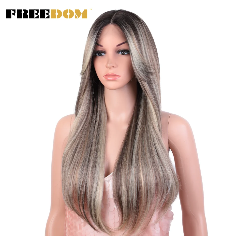 FREEDOM 26 Inch Long Straight Synthetic Lace Front Wig with Bangs Ombre Orange Blonde for Women Cosplay-lace front wig lace wigs synthetic wigs womens synthetic wigs